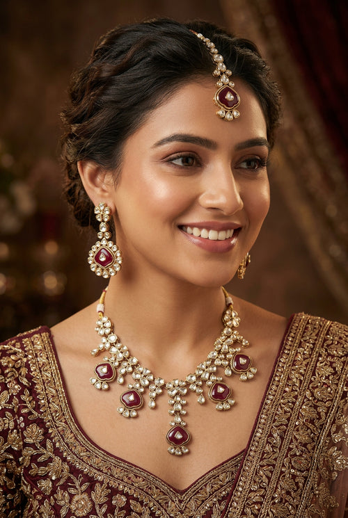 Rani Royale Fusion Necklace, Earrings & Tikka Set – Indo-Western Jewelry