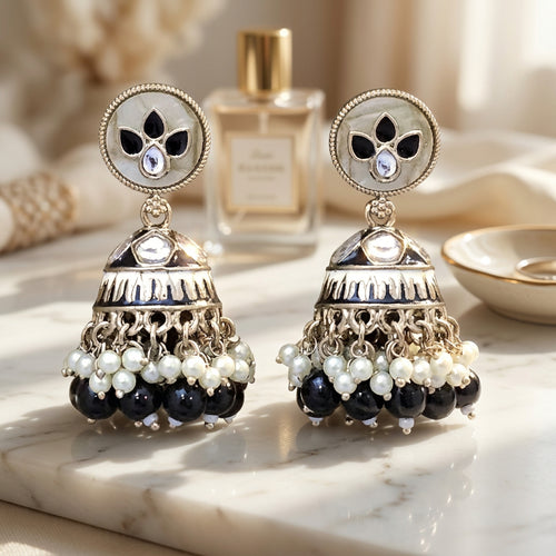 Midnight Bloom Jhumka Earrings – Indo-Western Statement Earrings