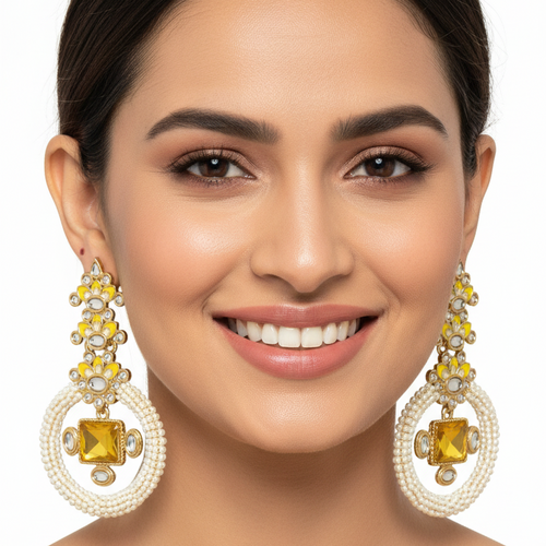 Rang Mahal Kundan Pearl Chandbali Earrings – Indo-Western Statement Jewelry