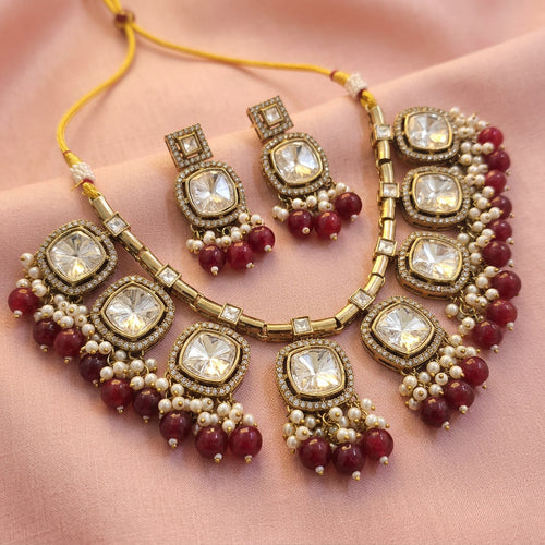 Crimson Palace Statement Necklace & Earrings Set – Indo-Western Jewelry