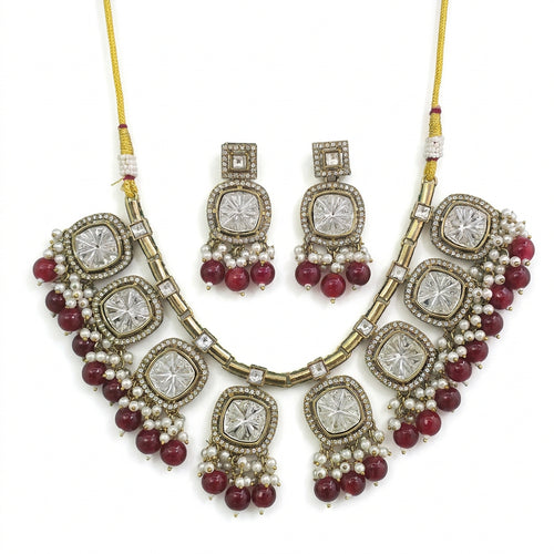 Crimson Palace Statement Necklace & Earrings Set – Indo-Western Jewelry