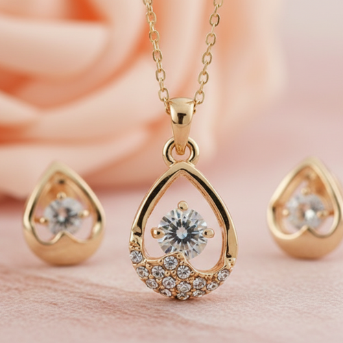 Austrian Rhinestone and Crystal Waterdrop Necklace and Earrings Set - Sweetheart Jewel