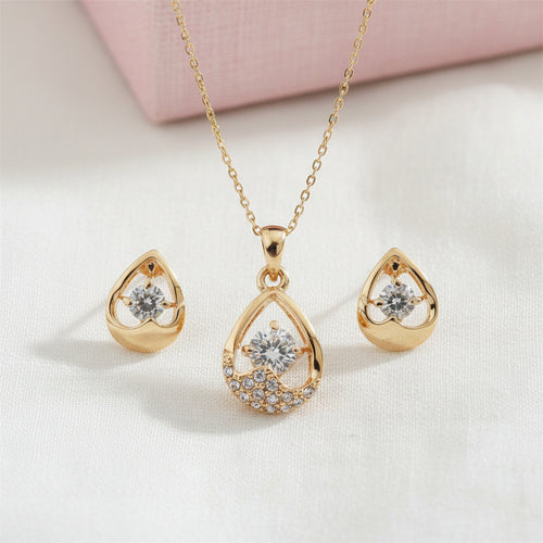 Austrian Rhinestone and Crystal Waterdrop Necklace and Earrings Set - Sweetheart Jewel