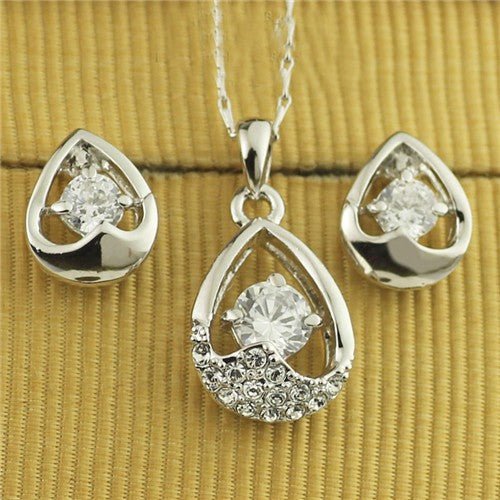 Austrian Rhinestone and Crystal Waterdrop Necklace and Earrings Set - Sweetheart Jewel