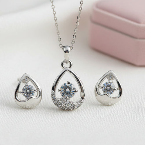 Austrian Rhinestone and Crystal Waterdrop Necklace and Earrings Set - Sweetheart Jewel