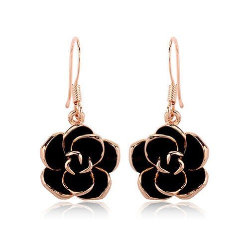 Black Flower Rose Gold Earrings - Sweetheart Jewel