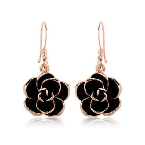 Black Flower Rose Gold Earrings - Sweetheart Jewel