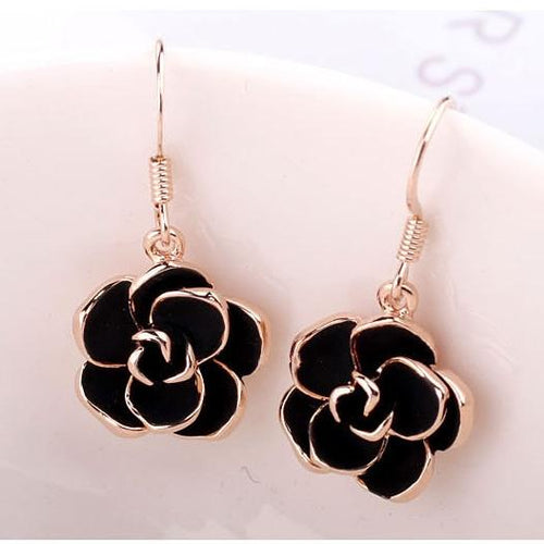Black Flower Rose Gold Earrings - Sweetheart Jewel