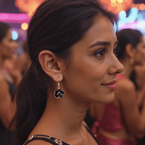 Black Flower Rose Gold Earrings - Sweetheart Jewel