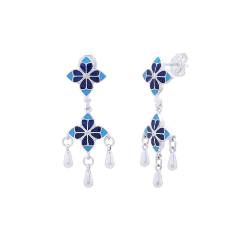Blue Rosette Drop Earrings - Sweetheart Jewel