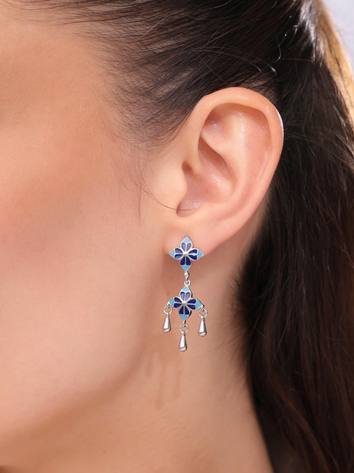 Blue Rosette Drop Earrings - Sweetheart Jewel