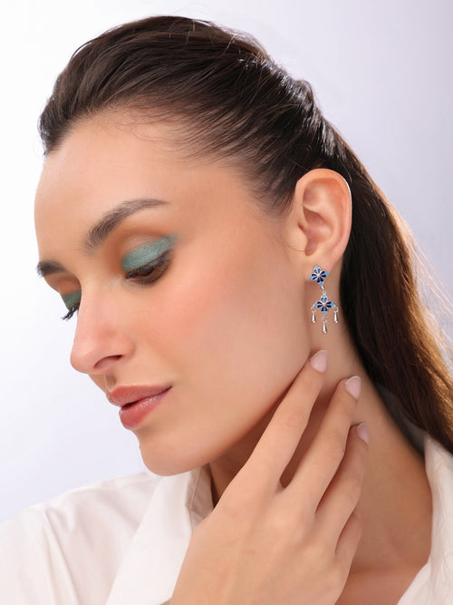 Blue Rosette Drop Earrings - Sweetheart Jewel