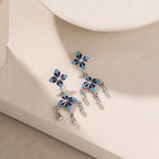 Blue Rosette Drop Earrings - Sweetheart Jewel