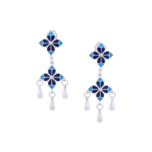 Blue Rosette Drop Earrings - Sweetheart Jewel