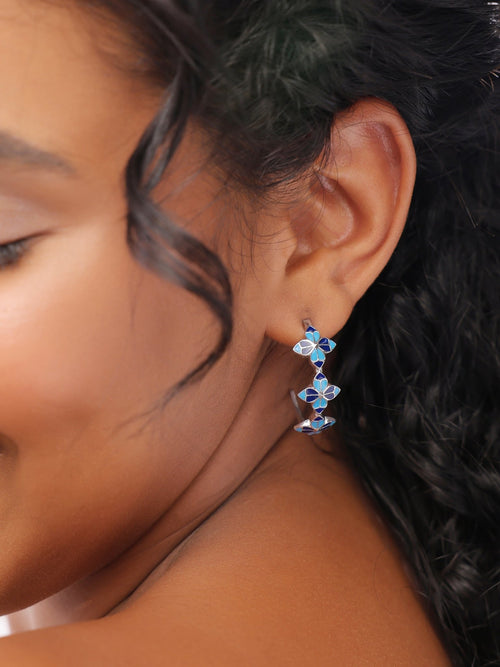 Blue Rosette Hoop Earrings - Sweetheart Jewel