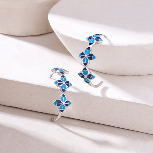 Blue Rosette Hoop Earrings - Sweetheart Jewel