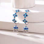Blue Rosette Hoop Jhumka Earrings - Sweetheart Jewel