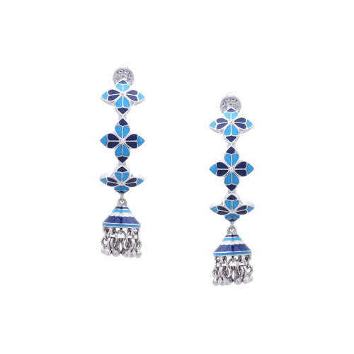 Blue Rosette Hoop Jhumka Earrings - Sweetheart Jewel