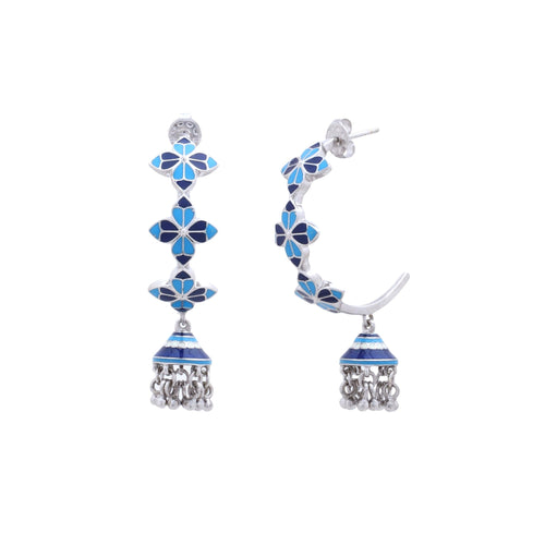 Blue Rosette Hoop Jhumka Earrings - Sweetheart Jewel