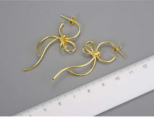 Bow knot Sterling Silver Drop Earrings - Sweetheart Jewel