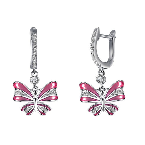 Butterfly Sterling Silver Drop Earrings - Sweetheart Jewel