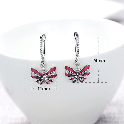 Butterfly Sterling Silver Drop Earrings - Sweetheart Jewel