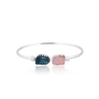 Celestial Harmony Cuff – Neon Apatite & Rose Quartz Silver Bracelet - Sweetheart Jewel