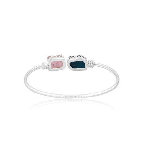 Celestial Harmony Cuff – Neon Apatite & Rose Quartz Silver Bracelet - Sweetheart Jewel