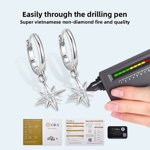 Celestial Star Moissanite Drop Hoop Earrings - Sweetheart Jewel