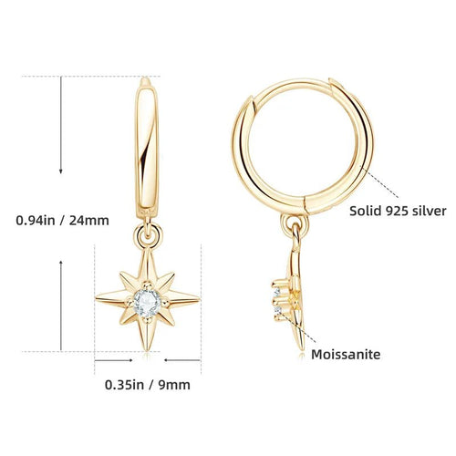 Celestial Star Moissanite Drop Hoop Earrings - Sweetheart Jewel