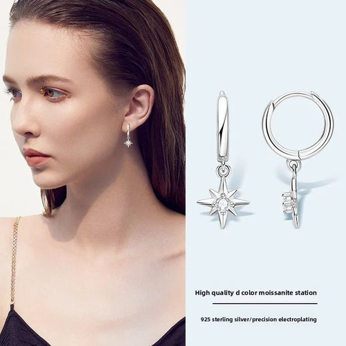 Celestial Star Moissanite Drop Hoop Earrings - Sweetheart Jewel