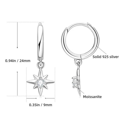Celestial Star Moissanite Drop Hoop Earrings - Sweetheart Jewel
