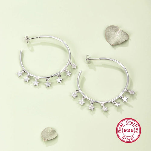 Circle Star Sterling Silver Drop Earrings - Sweetheart Jewel