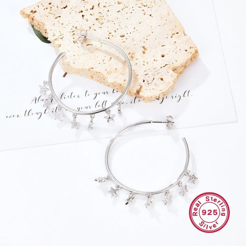 Circle Star Sterling Silver Drop Earrings - Sweetheart Jewel