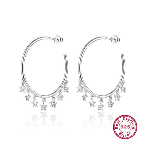 Circle Star Sterling Silver Drop Earrings - Sweetheart Jewel