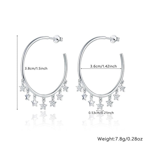 Circle Star Sterling Silver Drop Earrings - Sweetheart Jewel