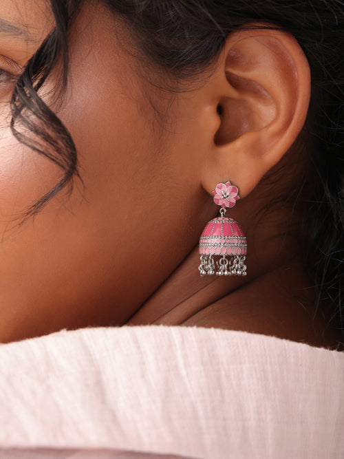 Coral Charm Tower Jhumka Earrings - Sweetheart Jewel