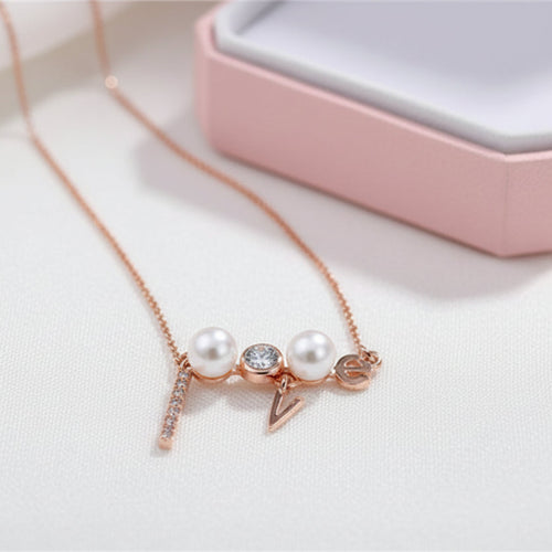 Creativity Love with Pearl Pendant Necklace - Sweetheart Jewel