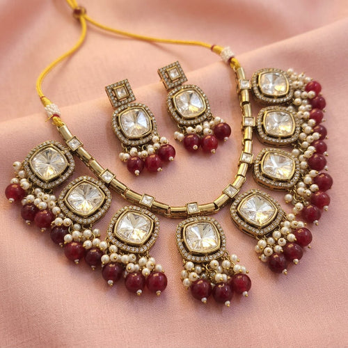 Crimson Palace Statement Necklace & Earrings Set – Indo-Western Jewelry - Sweetheart Jewel