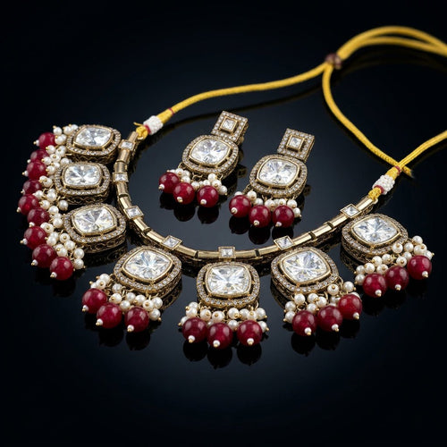 Crimson Palace Statement Necklace & Earrings Set – Indo-Western Jewelry - Sweetheart Jewel