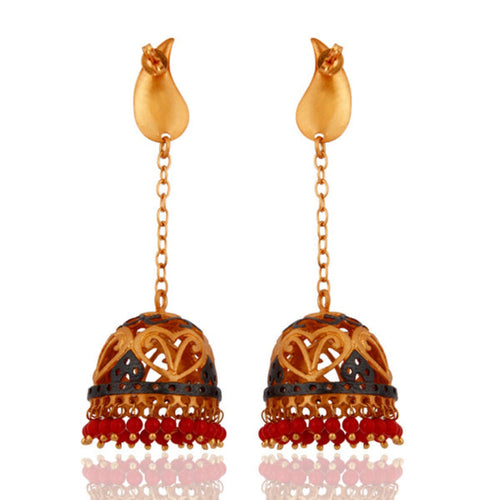 Crimson Raga Jhumka Earrings - Sweetheart Jewel