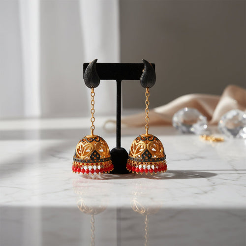 Crimson Raga Jhumka Earrings - Sweetheart Jewel