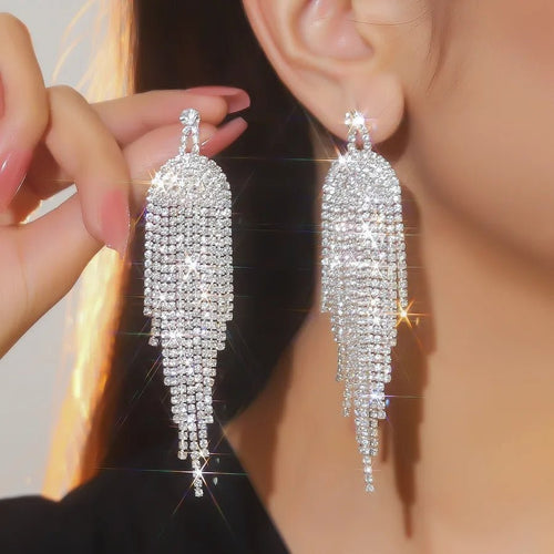 Crystal Cascade Bridal Tassel Earrings - Sweetheart Jewel