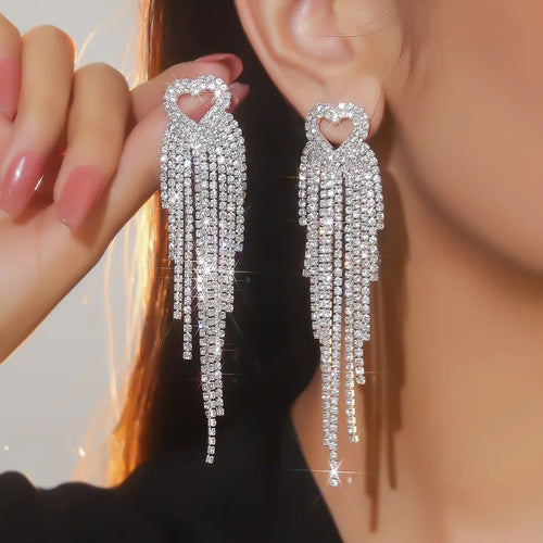 Crystal Cascade Bridal Tassel Earrings - Sweetheart Jewel