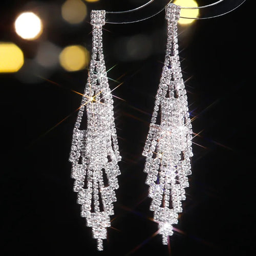 Crystal Cascade Bridal Tassel Earrings - Sweetheart Jewel