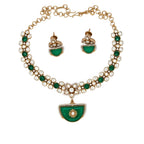 Designer Gold Plated Necklace & Earrings Set with Moissanite Stone - Bridal/Party Jewelry - Sweetheart Jewel