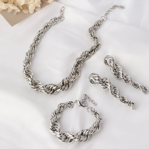 Elegant 18K Gold Plated Bracelets Earrings Necklace Set - Sweetheart Jewel