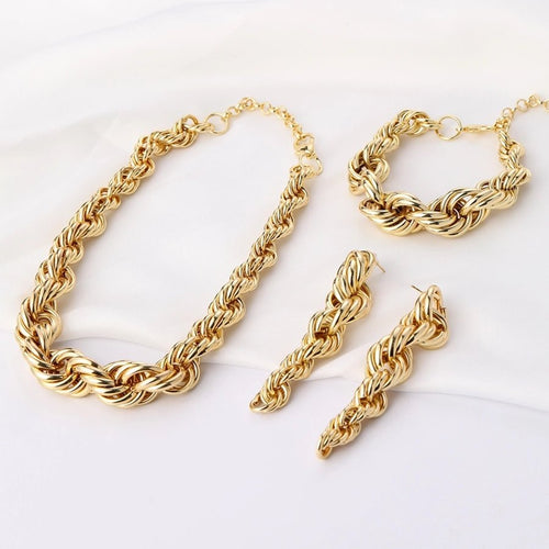 Elegant 18K Gold Plated Bracelets Earrings Necklace Set - Sweetheart Jewel