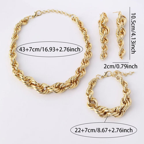 Elegant 18K Gold Plated Bracelets Earrings Necklace Set - Sweetheart Jewel