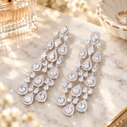 Elegant Lady Glittery Drop Earrings - Sweetheart Jewel